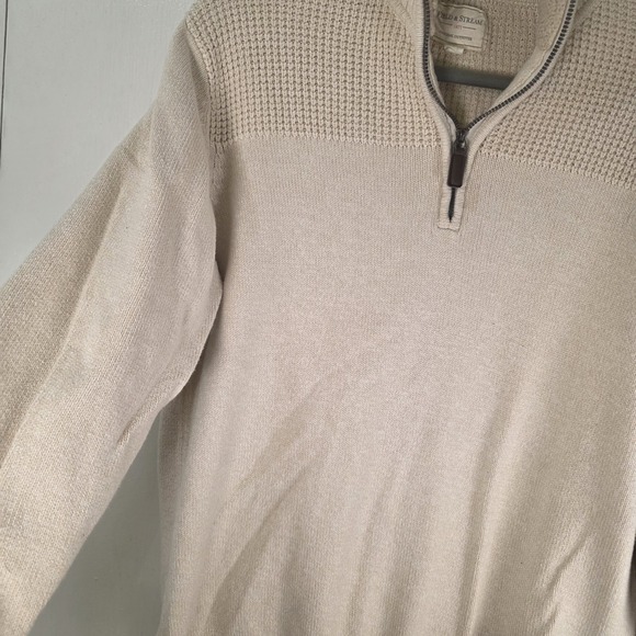 Eclectic Grandpa Men's 1/4 Zip Sweater Large Beige Cotton Knit Pullover - Picture 4 of 8